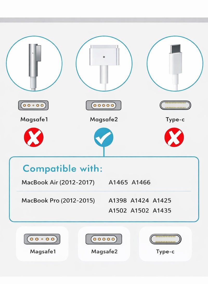 ARNOTEC 60W MagSafe 2 T-Tip Power Adapter Charger for MacBook Air 11″ & 13″ (2012–2018) and MacBook Pro Retina 13″ (2012–2015), 1.8m Cable, LED Indicator, UK Plug - Image 2